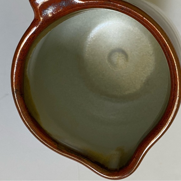 Vintage Brown and Tan Stoneware Crock Farmhouse Creamer Signed 6” Syrup Pitcher - Picture 11 of 16